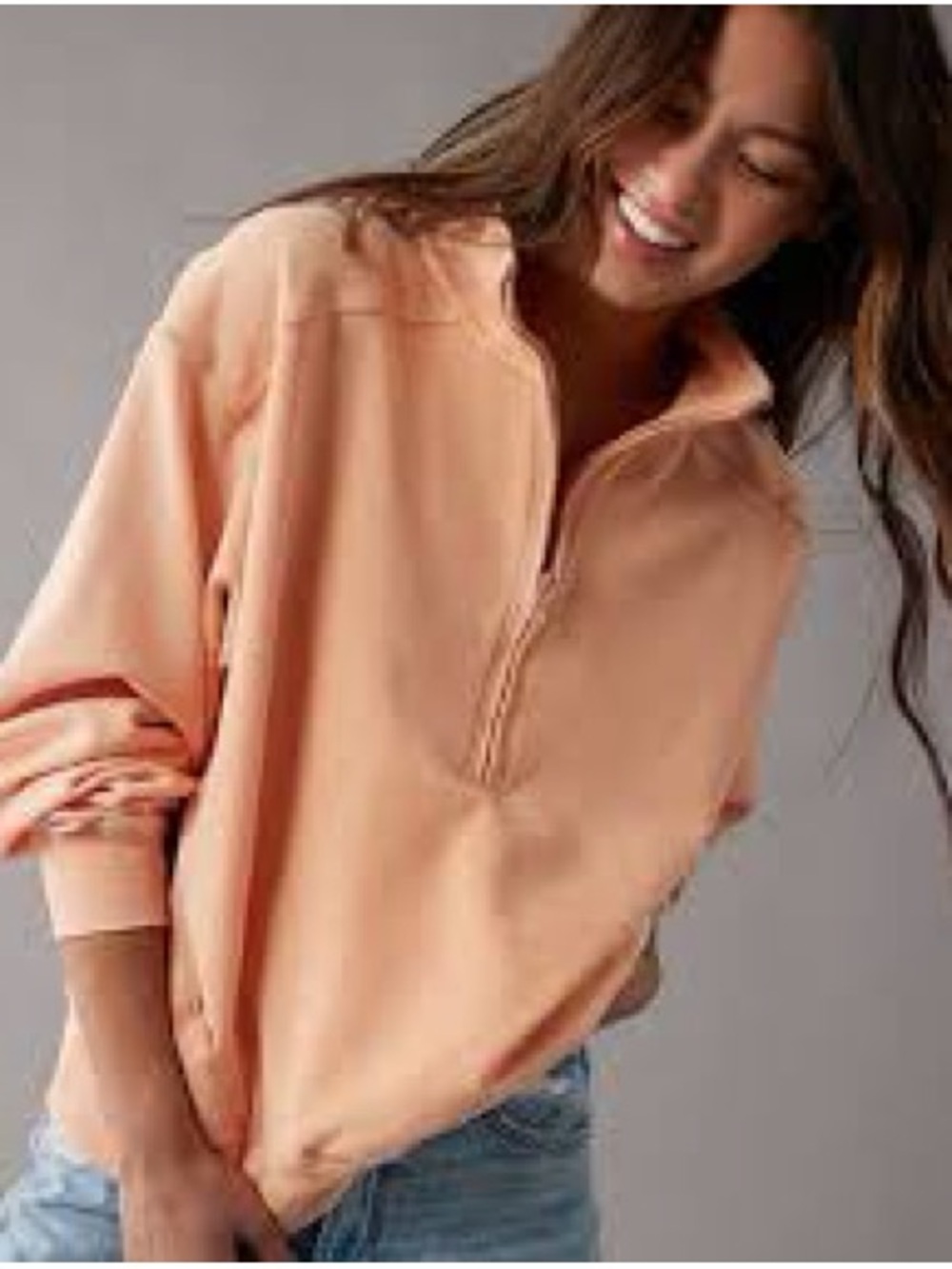 American Eagle Outfitters Peach Half-Zip Sweatshirt